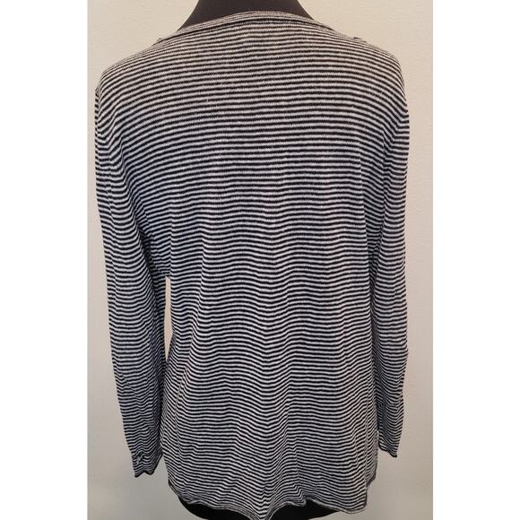Eileen Fisher PL Black White Striped Organic Linen Blouse Classic Minimalist - Picture 3 of 8